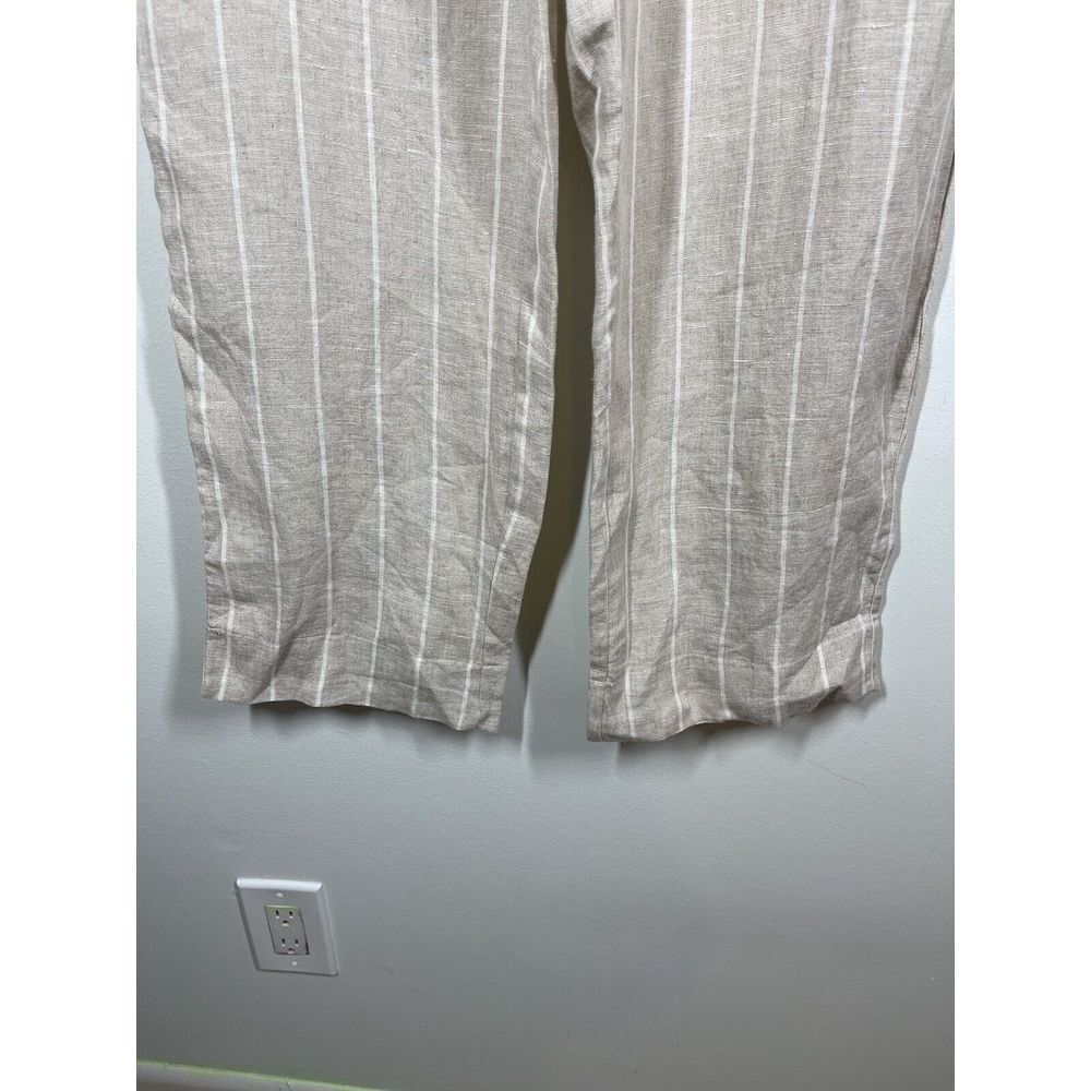 Sanctuary Women's 100% Tan Linen White Striped Pants Tie Waist Pockets Size 29 - Picture 3 of 16